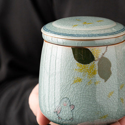 Ice-Crackle Hand-Painted Gold Osmanthus Rabbit Ceramic Office Mug with Filter, gallery view 3