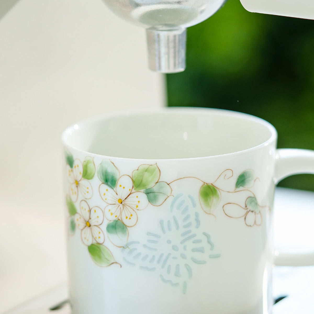 Jade-Crystal Butterfly & Rose Hand-Painted Ceramic Coffee Mug Set with Saucer, gallery view 3