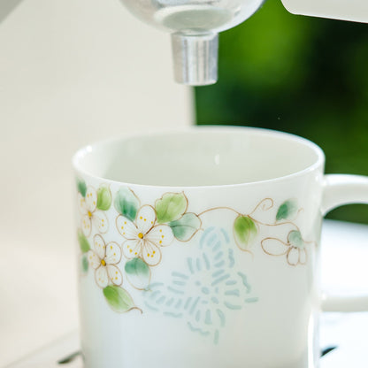 Jade-Crystal Butterfly & Rose Hand-Painted Ceramic Coffee Mug Set with Saucer, gallery view 3