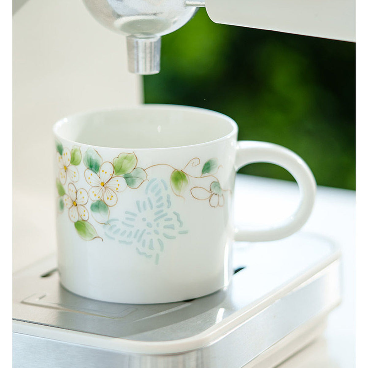Jade-Crystal Butterfly & Rose Hand-Painted Ceramic Coffee Mug Set with Saucer, gallery view 4