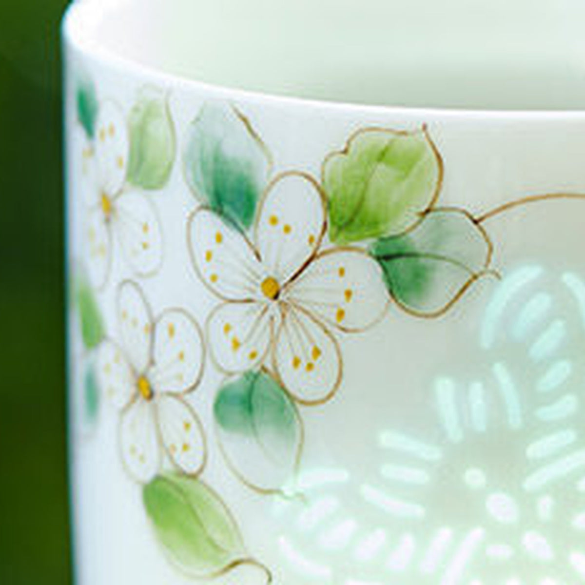 Jade-Crystal Butterfly & Rose Hand-Painted Ceramic Coffee Mug Set with Saucer, gallery view 5