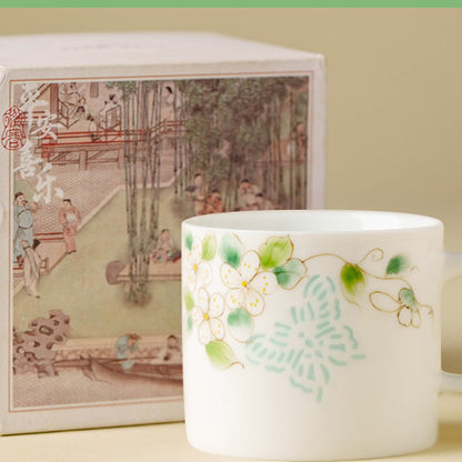 Jade-Crystal Butterfly & Rose Hand-Painted Ceramic Coffee Mug Set with Saucer, gallery view 7