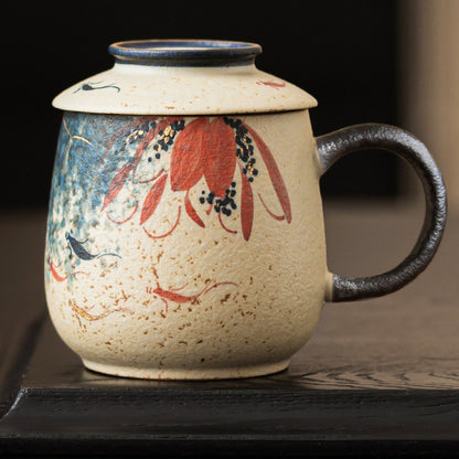 Blue & White Firestone Red Gold-Trimmed Hand-Painted Lotus & Koi Ceramic Tea, gallery view 3
