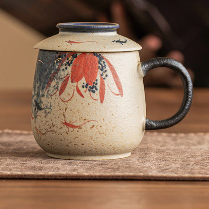 Blue & White Firestone Red Gold-Trimmed Hand-Painted Lotus & Koi Ceramic Tea, gallery view 4