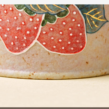 Firestone-Red Plum Pink Hand-Molded Gold-Trimmed Strawberry Ceramic Coffee Mug, gallery view 6
