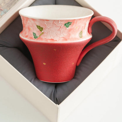 Mineral-White Gold-Flecked Peach Pink Hand-Molded Rose Ceramic Tea & Coffee Mug