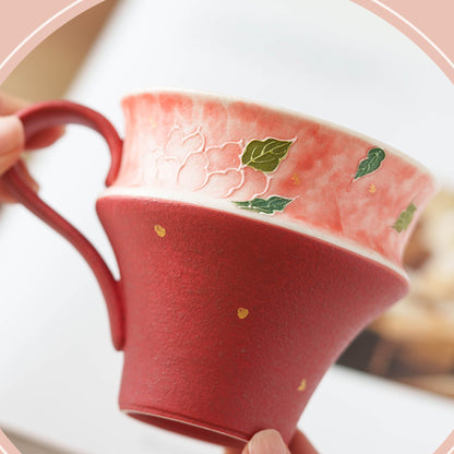 Mineral-White Gold-Flecked Peach Pink Hand-Molded Rose Ceramic Tea & Coffee Mug, gallery view 5