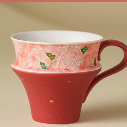 Mineral-White Gold-Flecked Peach Pink Hand-Molded Rose Ceramic Tea & Coffee Mug, gallery view 6