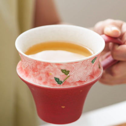 Mineral-White Gold-Flecked Peach Pink Hand-Molded Rose Ceramic Tea & Coffee Mug, gallery view 7