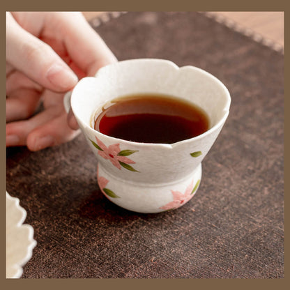Mineral-White Hand-Painted Cherry Blossom Gourd-Mouth Handle Cup 60ml Ceramic, gallery view 4