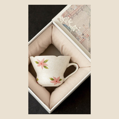 Mineral-White Hand-Painted Cherry Blossom Gourd-Mouth Handle Cup 60ml Ceramic, gallery view 5