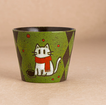 Hand-Painted Ceramic Latte Art Cup, Jingdezhen Underglaze Speckled Stoneware, Cute Cartoon Cat & Rabbit Design, Pig-Mouth Espresso Mug for Coffee Lovers ---