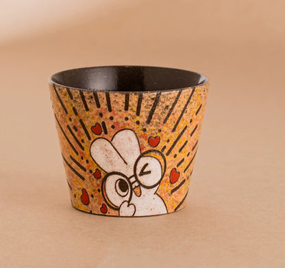 Hand-Painted Ceramic Latte Art Cup, Jingdezhen Underglaze Speckled Stoneware, Cute Cartoon Cat & Rabbit Design, Pig-Mouth Espresso Mug for Coffee Lovers ---