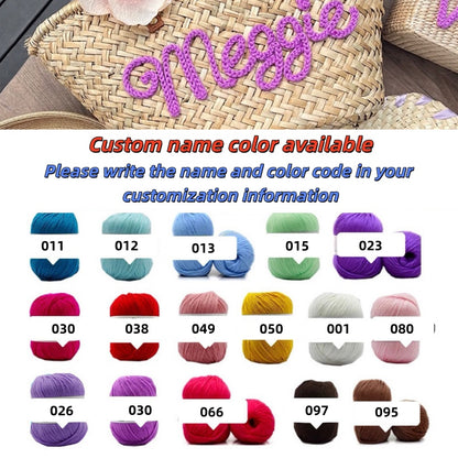 Personalized Straw Beach Tote Bag with Custom Name - Handwoven Seagrass Summer Tote with Faux Leather Straps, Custom Embroidered Name, Flower Decoration - Vacation Beach Bag Gift for Women