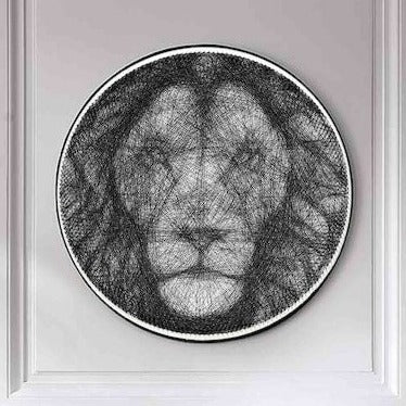 Lion One Line String Art DIY Wall Decoration Black and White Lion Framed Canvas Wall Art
