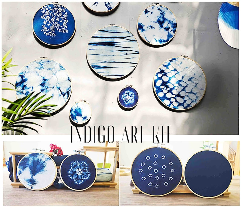 Indigo Art Kit Natural Indigo Dye Kit DIY Shibori Wall Art Indigo Art With Hoop