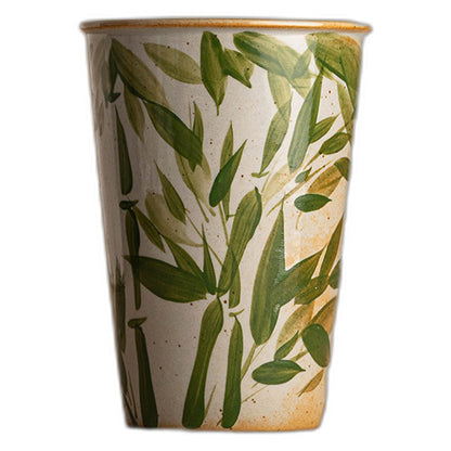 Handcrafted Ceramic Cola Mug, Chinese Retro Style, Underglaze Hand-Painted Floral Design, Rustic Clay Drinking Cup, Handleless, 8cm Wide Opening, 300ml Capacity ---