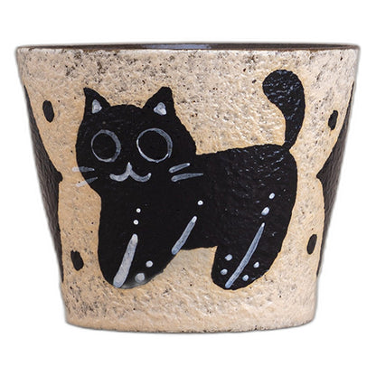 Handcrafted Ceramic Black Cat Coffee Mug, Chinese Retro Style, Underglaze Hand-Painted, Pig-Mouth Handleless Latte Art Cup, 9.5cm Wide Opening, 300ml Capacity ---
