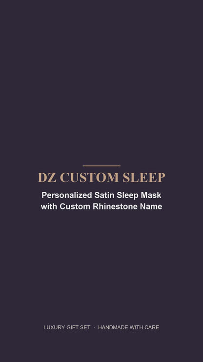 Personalized Satin Sleep Eye Mask with Custom Rhinestone Name - Customizable Sleeping Mask Gift Set with Scrunchie, Pouch & Gift Box for Women Girls Bridesmaids Birthday Travel (Purple/Pink/Navy/Gold/Silver/White)
