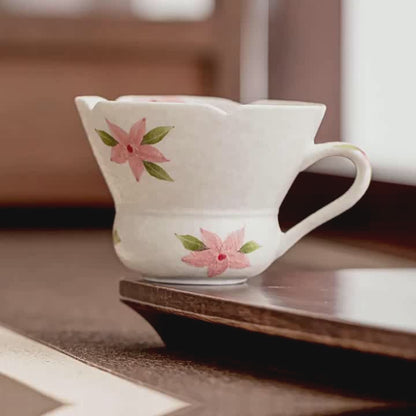 Mineral-White Hand-Painted Cherry Blossom Gourd-Mouth Handle Cup 60ml Ceramic Master Cup