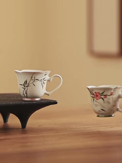 Hand-Painted Green Bamboo Ceramic Heart-Handle Tea Cup 74ml Gift Box Kung Fu Tea Cup