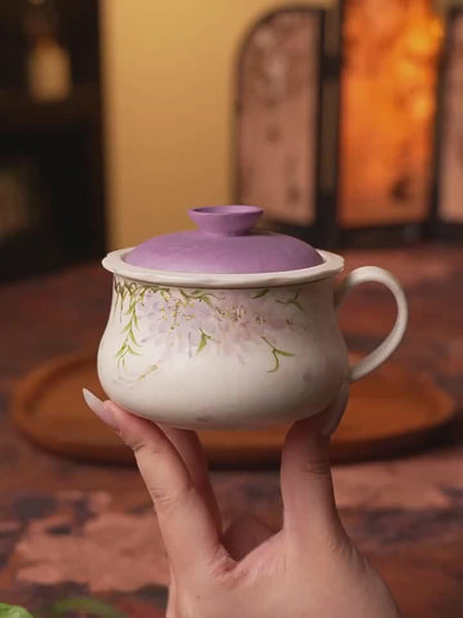 Hand-Painted Wisteria Ceramic Tea & Coffee Mug with Flared Rim 190ml Gift Box Oriental Floral Office Cup